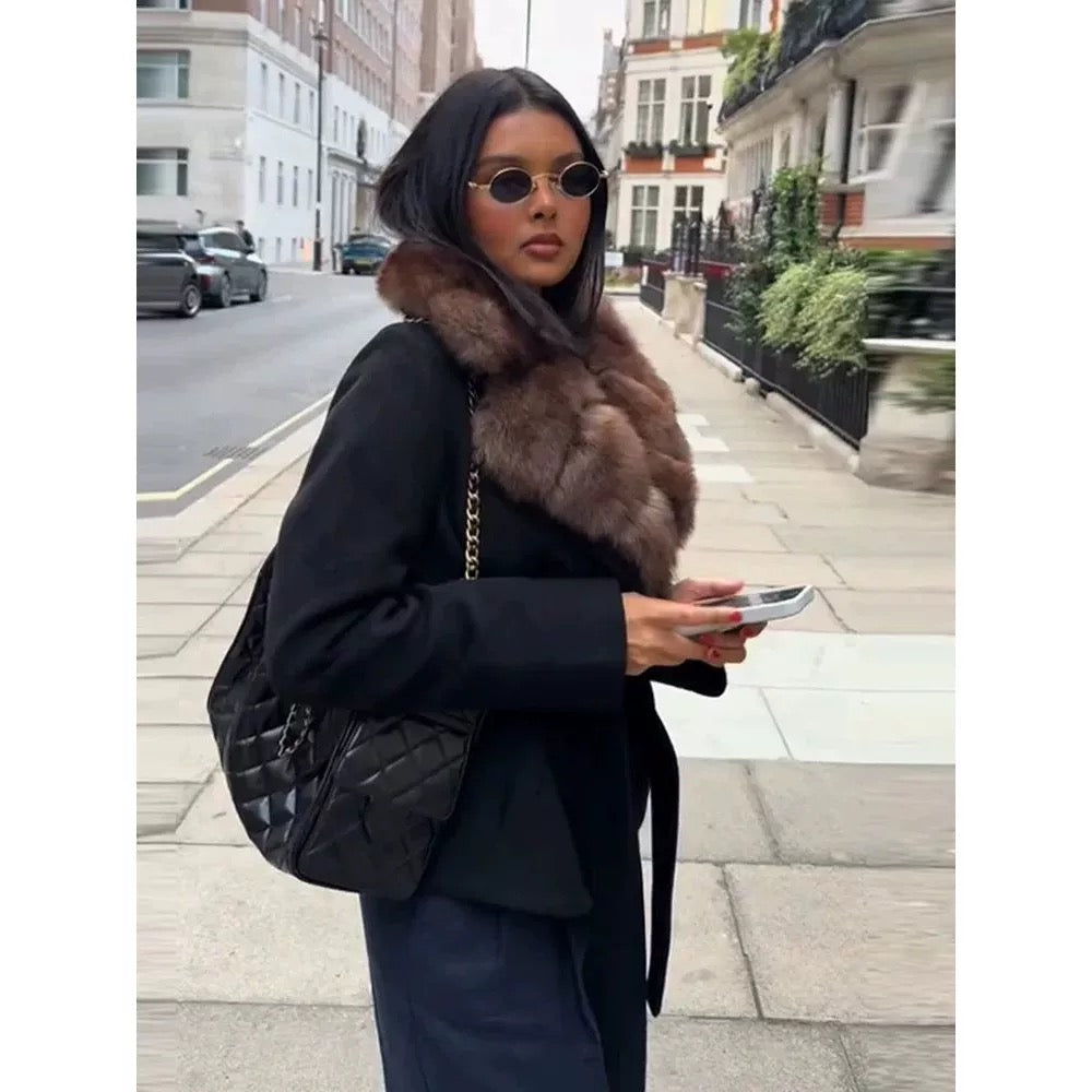 "Aleyna" Mantel mit Fellkragen